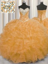 Hot Selling Ball Gowns Sweet 16 Quinceanera Dress Orange Sweetheart Organza Sleeveless Floor Length Lace Up