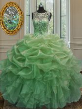 Superior Scoop Lace Up Beading and Ruffles and Pick Ups Quinceanera Gown Sleeveless
