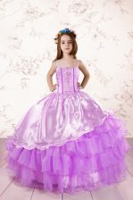  Sleeveless Lace Up Floor Length Embroidery and Ruffled Layers Party Dress for Girls