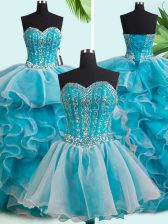 Adorable Three Piece Ball Gowns Sleeveless White Sweet 16 Quinceanera Dress Brush Train Lace Up