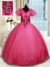 Short Sleeves Beading Lace Up Quinceanera Dress