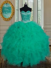 Classical Floor Length Turquoise Ball Gown Prom Dress Sweetheart Sleeveless Lace Up