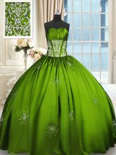 Strapless Sleeveless Sweet 16 Dress Floor Length Beading and Appliques and Ruching Taffeta