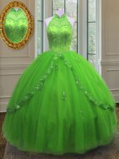 Noble Ball Gowns 15 Quinceanera Dress Halter Top Tulle Sleeveless Floor Length Lace Up