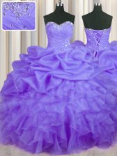 Edgy Sweetheart Sleeveless Organza Quinceanera Gowns Beading and Ruffles and Pick Ups Lace Up
