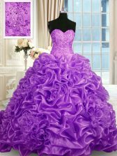 Exceptional Fuchsia Sleeveless Sweep Train Beading and Pick Ups Quinceanera Gown