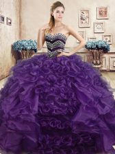 Exquisite Sweetheart Sleeveless Organza Quinceanera Dresses Beading and Ruffles Lace Up
