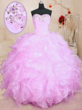 Custom Fit Lilac Sleeveless Beading and Ruffles Floor Length Ball Gown Prom Dress