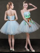  Organza Sleeveless Mini Length Prom Dresses and Appliques and Belt