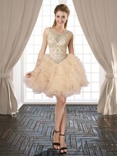 Latest Scoop Champagne Sleeveless Beading and Ruffles Mini Length Prom Gown