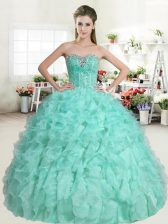 Fantastic Sweetheart Sleeveless Sweet 16 Dresses Floor Length Beading and Ruffles Apple Green Organza