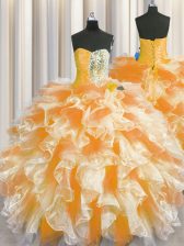 Excellent Multi-color Sleeveless Floor Length Beading and Ruffles Lace Up Vestidos de Quinceanera