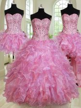  Four Piece Multi-color Ball Gowns Sweetheart Sleeveless Organza Floor Length Lace Up Beading and Ruffles Sweet 16 Dress