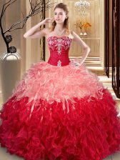  Multi-color Sweetheart Lace Up Embroidery and Ruffles Quince Ball Gowns Sleeveless