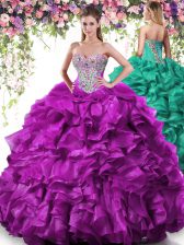 Elegant Beading and Ruffles 15 Quinceanera Dress Purple Lace Up Sleeveless Floor Length