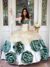 Elegant White Sweetheart Neckline Beading and Ruffles and Hand Made Flower Sweet 16 Quinceanera Dress Sleeveless Lace Up