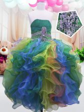  Multi-color Sleeveless Organza Zipper Little Girls Pageant Dress for Party and Wedding Party