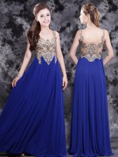 Glittering Royal Blue Homecoming Dress Prom with Appliques Scoop Sleeveless Side Zipper