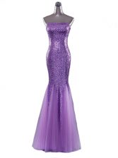  Mermaid Sleeveless Sequined Floor Length Zipper Prom Dress in Eggplant Purple with Sequins