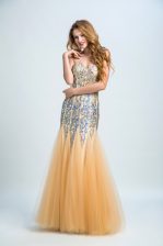 Designer Gold Sleeveless Sequins Floor Length Dress for Prom