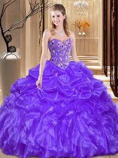  Floor Length Purple Ball Gown Prom Dress Sweetheart Sleeveless Lace Up