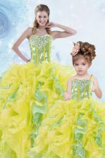 Sexy Sweetheart Sleeveless Organza Sweet 16 Dress Beading and Ruffles and Sequins Lace Up