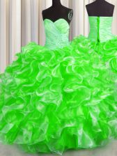 Clearance Ball Gowns Sweetheart Sleeveless Organza Floor Length Lace Up Beading and Ruffles Quince Ball Gowns