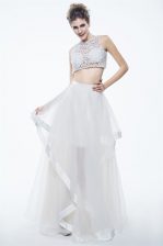  White Prom Dress Prom and Party with Beading and Lace Scoop Sleeveless Zipper