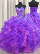  Sleeveless Lace Up High Low Beading and Ruffles Sweet 16 Quinceanera Dress