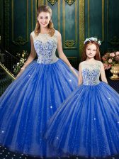 Ideal Lace Sweet 16 Quinceanera Dress Royal Blue Zipper Sleeveless Floor Length