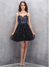 Colorful Black Sleeveless Mini Length Sequins Lace Up 