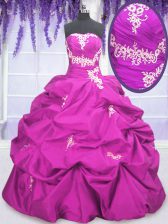 High Class Pick Ups Floor Length Fuchsia Quinceanera Gowns Strapless Sleeveless Lace Up
