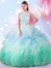 Popular Multi-color Sleeveless Beading and Ruffles Floor Length 15 Quinceanera Dress