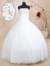 Wonderful Floor Length Lace Up Quinceanera Dress White for Military Ball and Sweet 16 and Quinceanera with Beading
