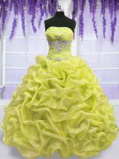 Pretty Sleeveless Organza Floor Length Lace Up Sweet 16 Quinceanera Dress in Yellow Green with Beading