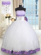  White And Purple Sleeveless Taffeta and Tulle Lace Up Sweet 16 Dresses for Military Ball and Sweet 16 and Quinceanera