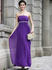 Glamorous Chiffon Strapless Sleeveless Zipper Beading Evening Dress in Purple