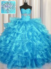 Designer Sleeveless Beading and Ruffled Layers Lace Up Sweet 16 Quinceanera Dress
