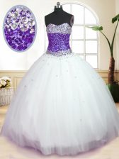 Dazzling Tulle Sleeveless Floor Length 15 Quinceanera Dress and Beading
