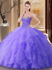  Lavender Tulle Lace Up Sweetheart Sleeveless Floor Length Quinceanera Gowns Beading