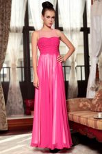 Nice Scoop Sleeveless Chiffon Ankle Length Zipper Prom Evening Gown in Hot Pink with Ruching