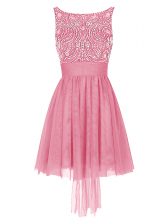  Sleeveless Mini Length Beading Zipper Evening Dress with Pink