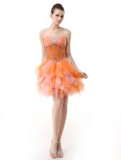  Sweetheart Sleeveless Prom Party Dress Knee Length Beading and Ruffles Multi-color Organza