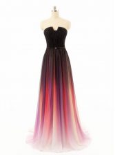  Chiffon and Fading Color Strapless Sleeveless Sweep Train Zipper Belt Evening Dress in Multi-color