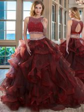 Spectacular Scoop Sleeveless Floor Length Beading Backless Quince Ball Gowns with Burgundy