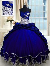  Sleeveless Beading and Appliques and Pick Ups Lace Up Sweet 16 Dress with Royal Blue Brush Train