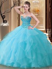 Excellent Sweetheart Sleeveless Tulle Vestidos de Quinceanera Beading Lace Up
