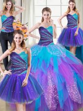 Modest Four Piece Floor Length Ball Gowns Sleeveless Multi-color 15th Birthday Dress Lace Up
