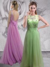  Sleeveless Brush Train Backless With Train Beading Prom Evening Gown