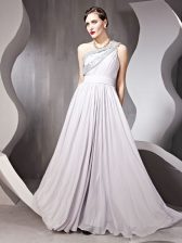  One Shoulder Silver Sleeveless Chiffon Side Zipper Prom Gown for Prom and Party